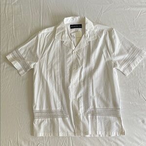 Abercrombie & Fitch White Lacey Camp Collar Button Up Shirt